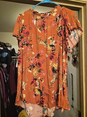 torrid Orange Floral Short Sleeve Peasant Blouse